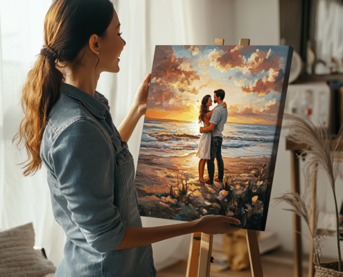 lienzo personalizado chica pareja playa